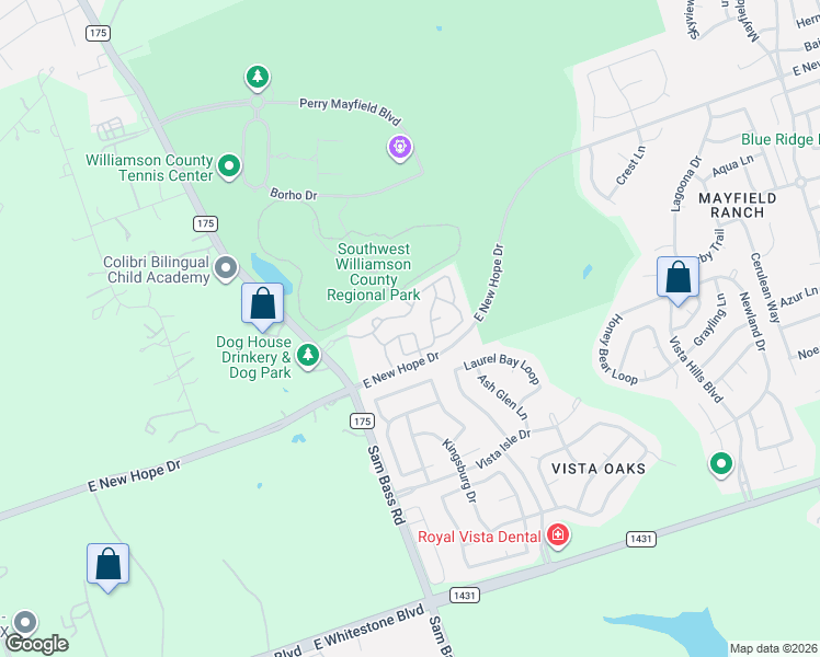 map of restaurants, bars, coffee shops, grocery stores, and more near 3917 Tavarez Street in Round Rock