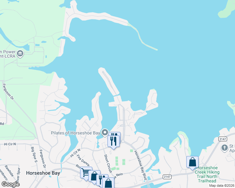 map of restaurants, bars, coffee shops, grocery stores, and more near 1001 The Cape in Horseshoe Bay
