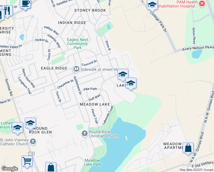 map of restaurants, bars, coffee shops, grocery stores, and more near 3508 Hawk View Cove in Round Rock