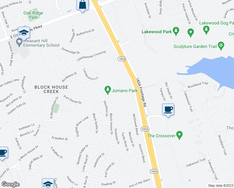 map of restaurants, bars, coffee shops, grocery stores, and more near 1411 Catalina Drive in Leander