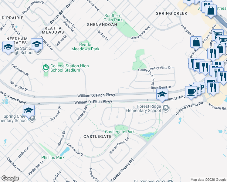 map of restaurants, bars, coffee shops, grocery stores, and more near 531 William D. Fitch Parkway in College Station