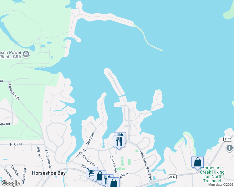 map of restaurants, bars, coffee shops, grocery stores, and more near 1100 The Cape Road in Horseshoe Bay