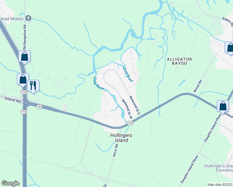 map of restaurants, bars, coffee shops, grocery stores, and more near 6696 Belwood Drive West in Theodore