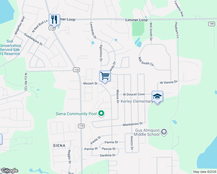map of restaurants, bars, coffee shops, grocery stores, and more near 7915 Mozart Street in Round Rock