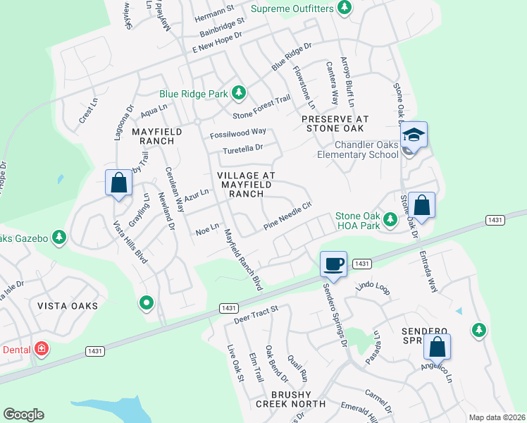 map of restaurants, bars, coffee shops, grocery stores, and more near 3509 Shellcastle Lane in Round Rock