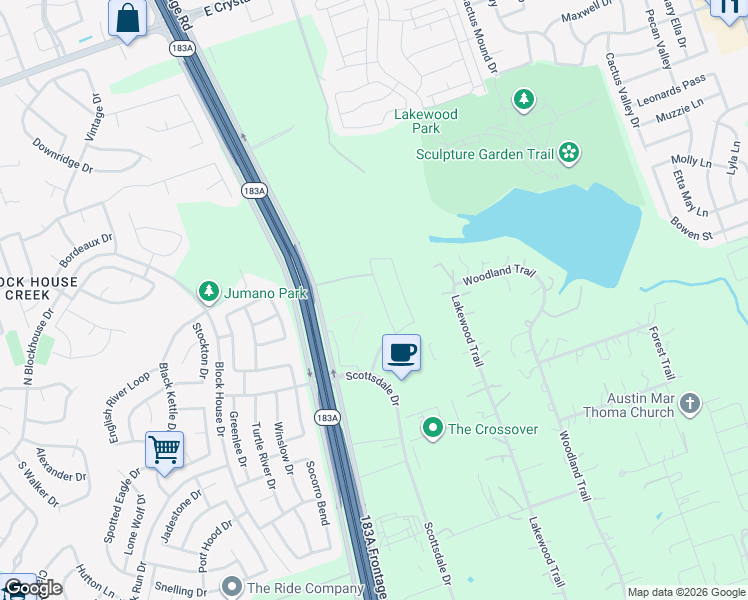 map of restaurants, bars, coffee shops, grocery stores, and more near 2917 Tempe Drive in Leander