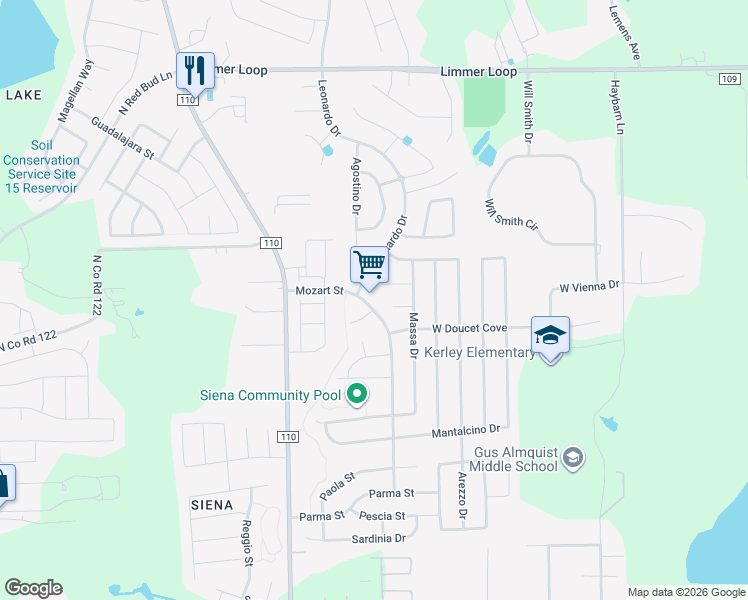 map of restaurants, bars, coffee shops, grocery stores, and more near 7915 Mozart Street in Round Rock