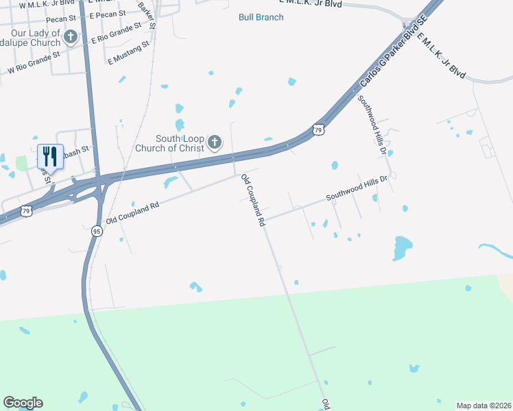 map of restaurants, bars, coffee shops, grocery stores, and more near County Road 452 in Taylor