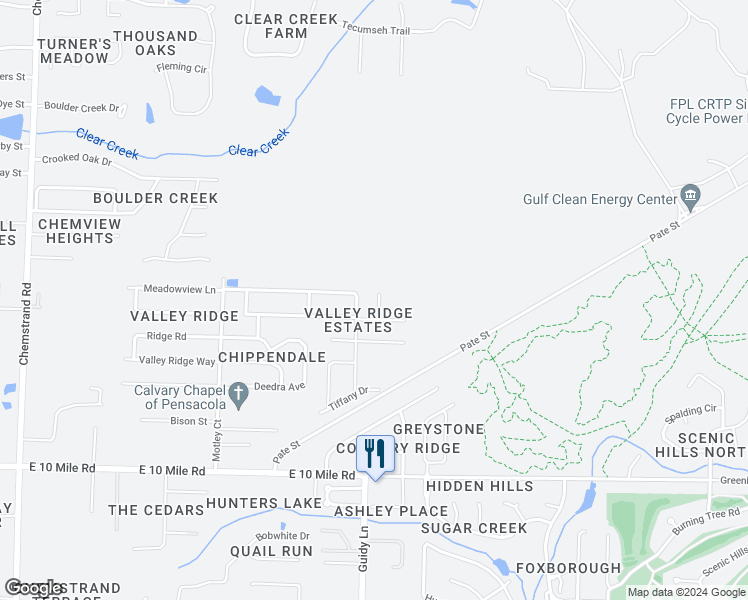 map of restaurants, bars, coffee shops, grocery stores, and more near 32 Ridge View Court in Pensacola