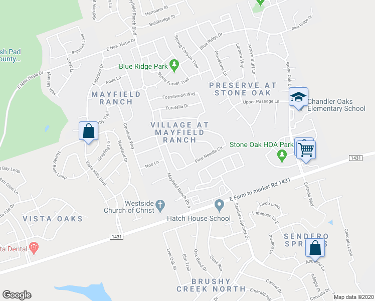 map of restaurants, bars, coffee shops, grocery stores, and more near 3520 Shellcastle Lane in Round Rock