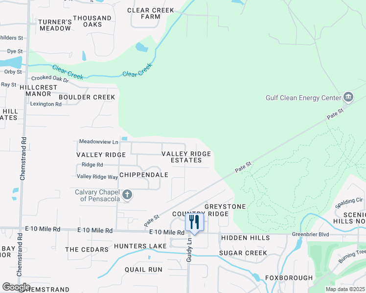 map of restaurants, bars, coffee shops, grocery stores, and more near 897 Valley Ridge Drive in Pensacola