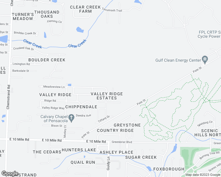 map of restaurants, bars, coffee shops, grocery stores, and more near 36 Ridge View Court in Pensacola