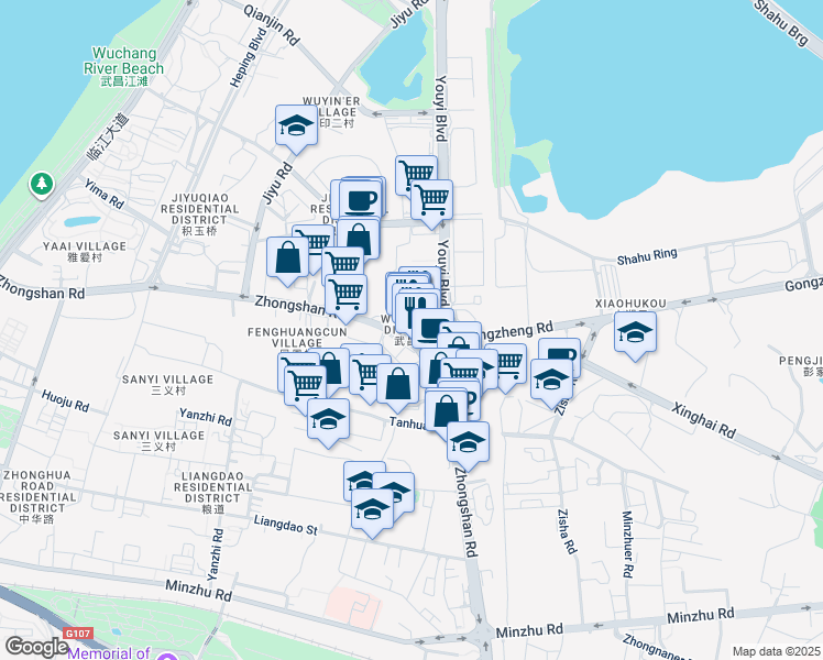 map of restaurants, bars, coffee shops, grocery stores, and more near in Wuhan