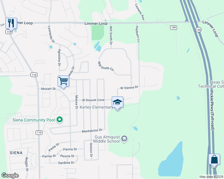 map of restaurants, bars, coffee shops, grocery stores, and more near 6221 Mantalcino Drive in Round Rock