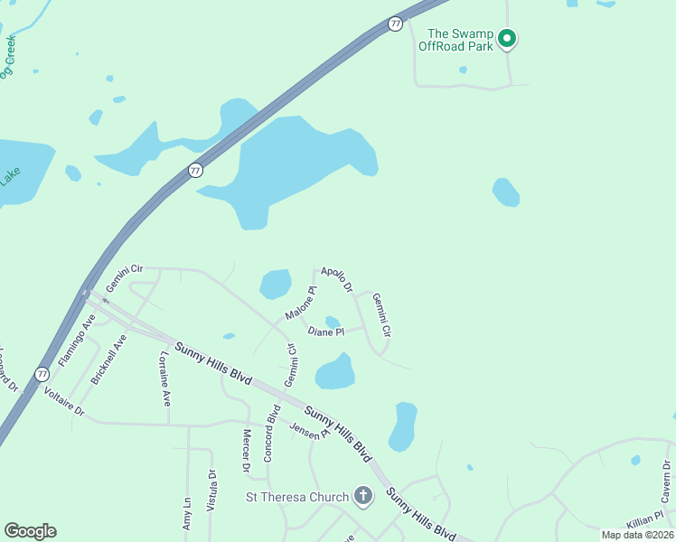 map of restaurants, bars, coffee shops, grocery stores, and more near 3831-3843 Apollo Drive in Chipley