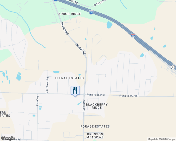 map of restaurants, bars, coffee shops, grocery stores, and more near 11700-12006 Beulah Road in Pensacola