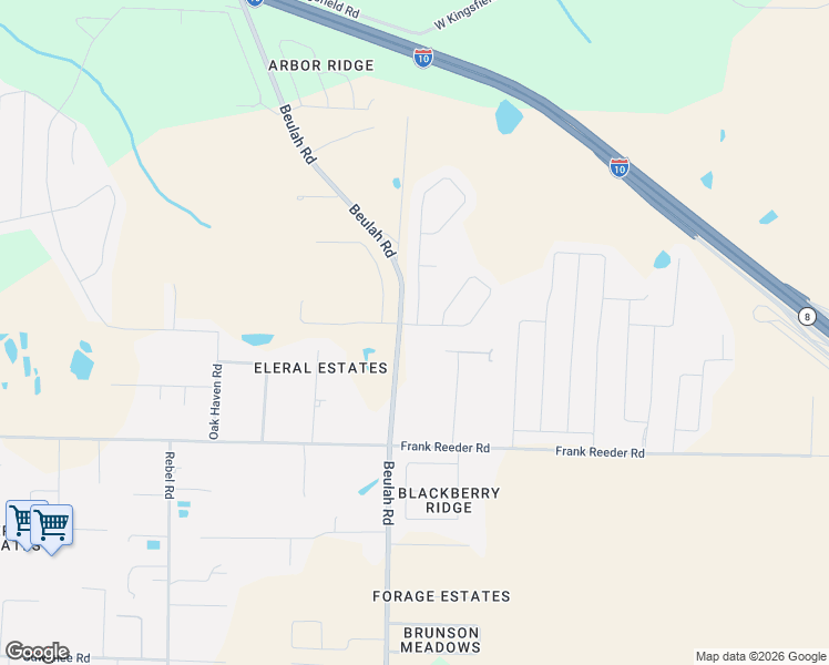 map of restaurants, bars, coffee shops, grocery stores, and more near 11700-12006 Beulah Road in Pensacola