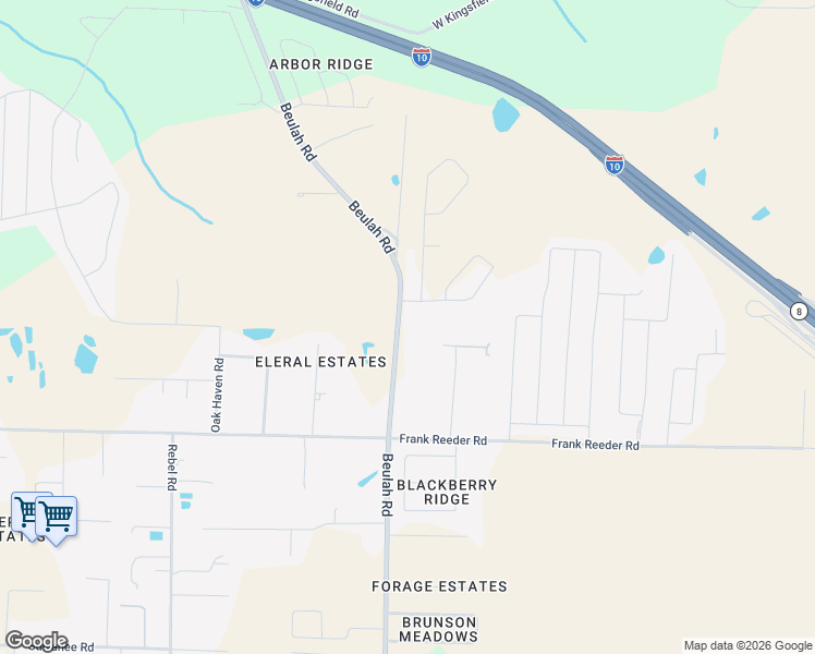 map of restaurants, bars, coffee shops, grocery stores, and more near 11700-12006 Beulah Road in Pensacola