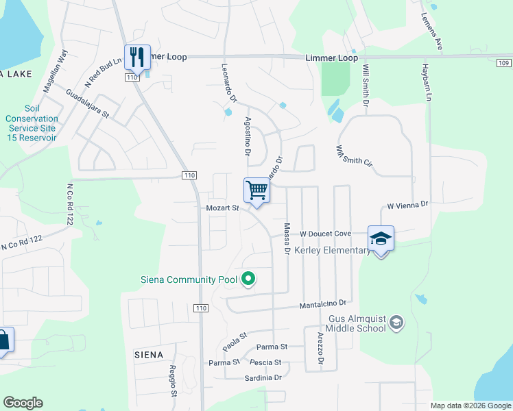 map of restaurants, bars, coffee shops, grocery stores, and more near 7915 Mozart Street in Round Rock