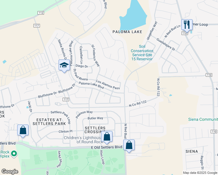 map of restaurants, bars, coffee shops, grocery stores, and more near 2608 Santa Barbara Loop in Round Rock