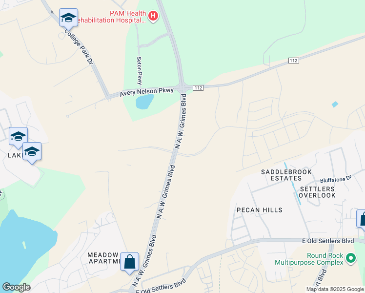 map of restaurants, bars, coffee shops, grocery stores, and more near 3517-3561 North A.W. Grimes Boulevard in Round Rock