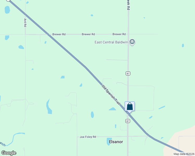 map of restaurants, bars, coffee shops, grocery stores, and more near 25580-25724 Old Spanish Trail in Robertsdale