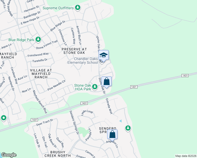 map of restaurants, bars, coffee shops, grocery stores, and more near 3776 Top Rock Lane in Round Rock
