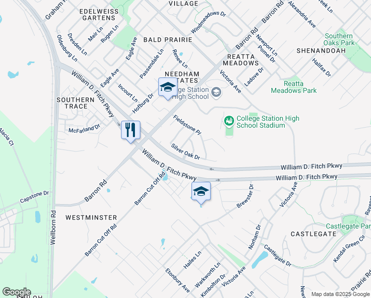 map of restaurants, bars, coffee shops, grocery stores, and more near 201 Simi Drive in College Station