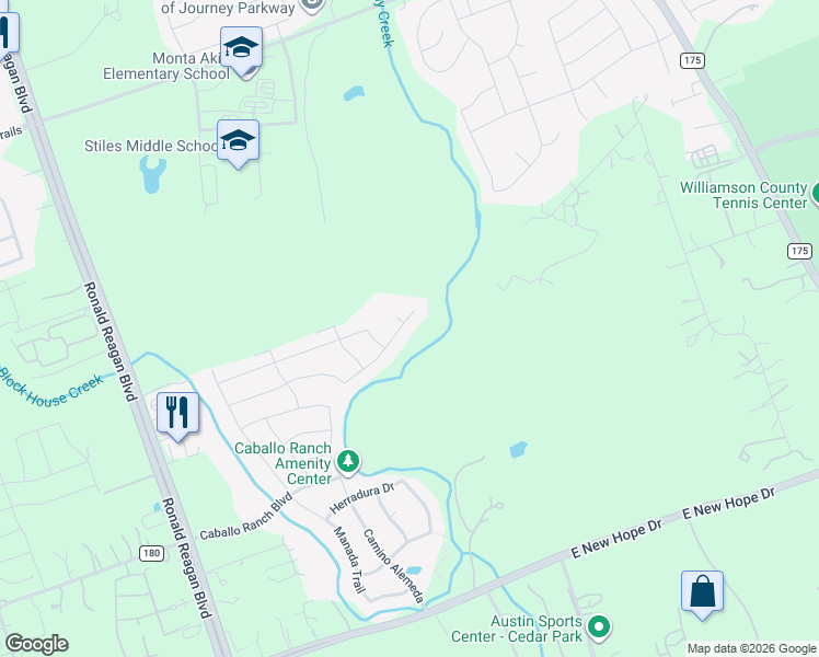 map of restaurants, bars, coffee shops, grocery stores, and more near 3310 Vaquero Lane in Leander