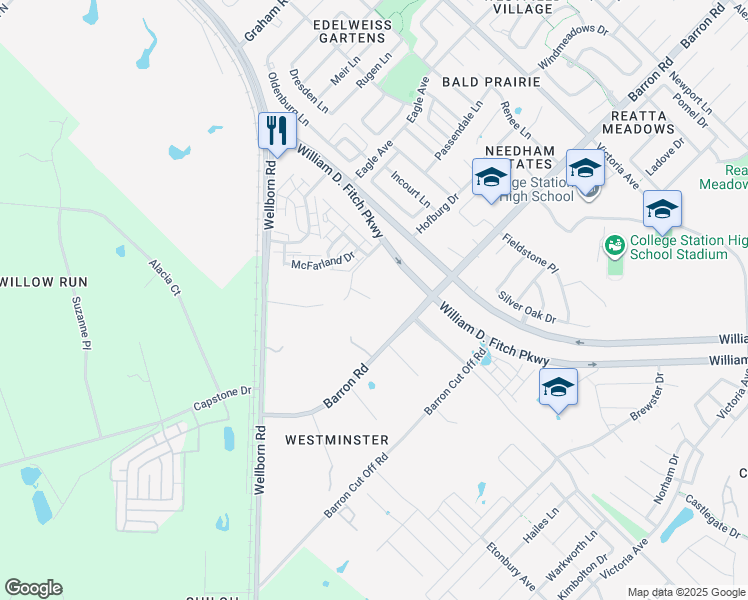 map of restaurants, bars, coffee shops, grocery stores, and more near 3006 Norton Lane in College Station