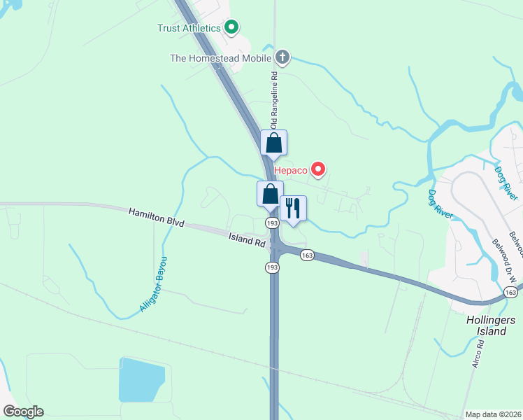 map of restaurants, bars, coffee shops, grocery stores, and more near 6630 Hamilton Boulevard in Theodore