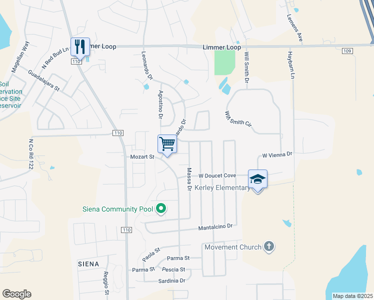 map of restaurants, bars, coffee shops, grocery stores, and more near 7901 Massa Drive in Round Rock