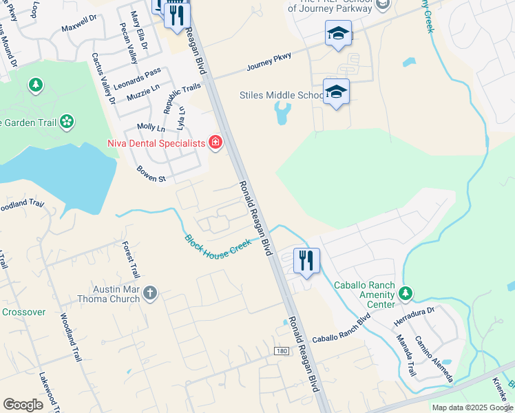 map of restaurants, bars, coffee shops, grocery stores, and more near 14751 Ronald W Reagan Boulevard in Leander