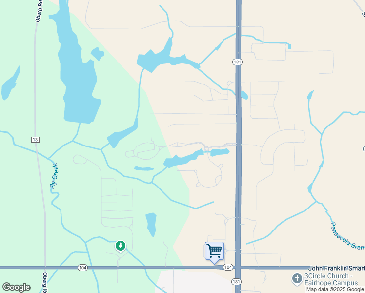 map of restaurants, bars, coffee shops, grocery stores, and more near Falling Water Boulevard in Fairhope