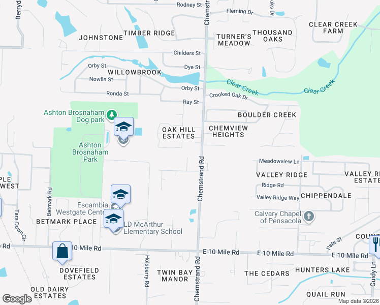map of restaurants, bars, coffee shops, grocery stores, and more near 10853 Chemstrand Road in Pensacola