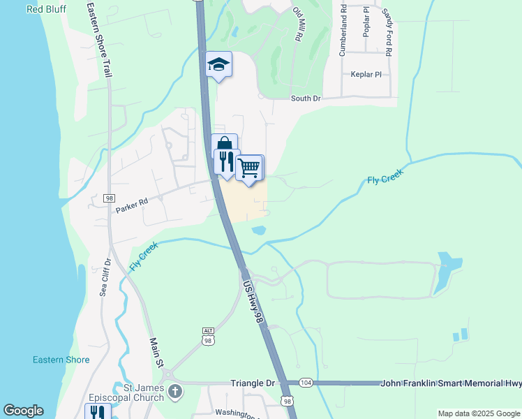 map of restaurants, bars, coffee shops, grocery stores, and more near 300 Fly Creek Avenue in Fairhope