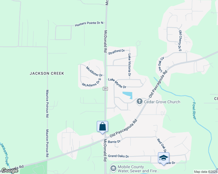 map of restaurants, bars, coffee shops, grocery stores, and more near 6525 McDonald Road in Theodore