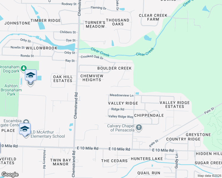 map of restaurants, bars, coffee shops, grocery stores, and more near 821 Shadow Ridge Drive in Pensacola