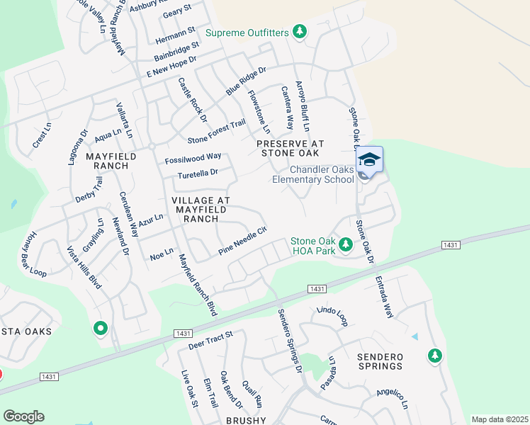 map of restaurants, bars, coffee shops, grocery stores, and more near 3620 Pine Needle Circle in Round Rock