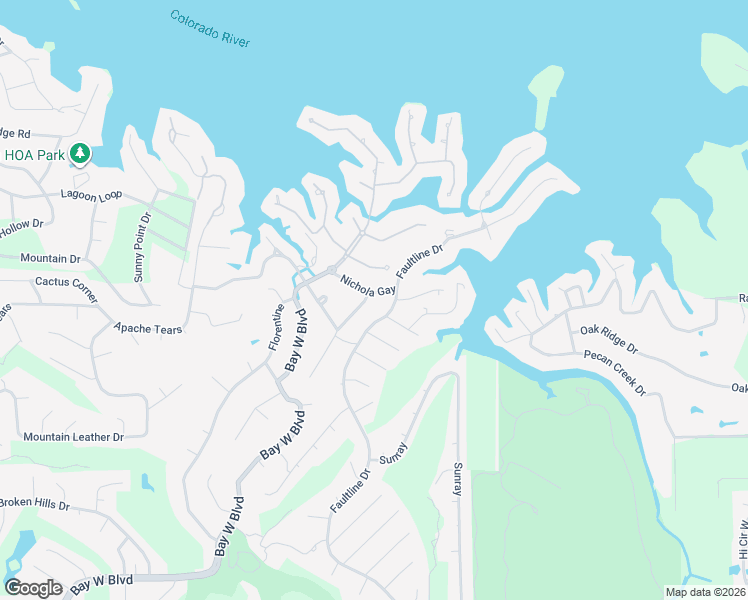 map of restaurants, bars, coffee shops, grocery stores, and more near 2608 Faultline Drive in Horseshoe Bay