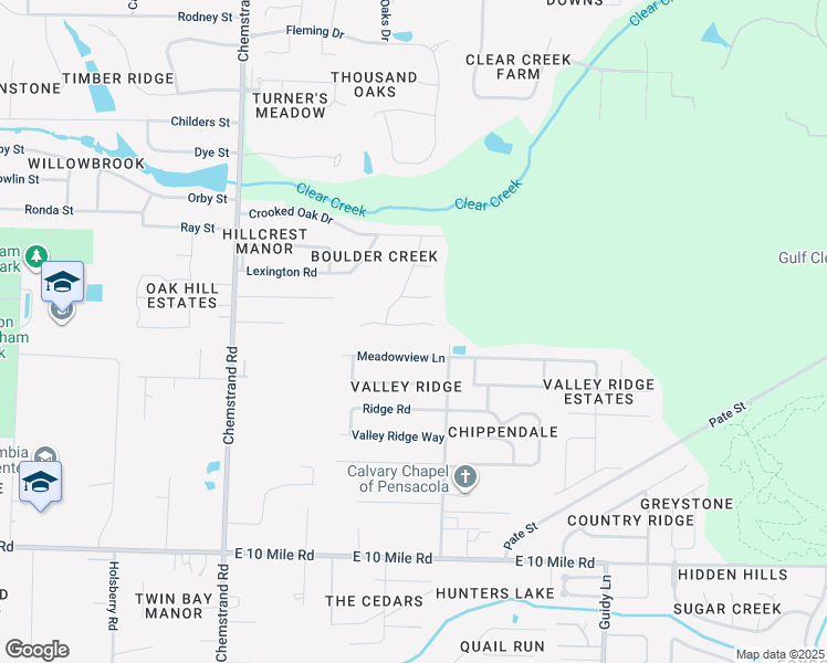 map of restaurants, bars, coffee shops, grocery stores, and more near 921 Shadow Ridge Drive in Pensacola