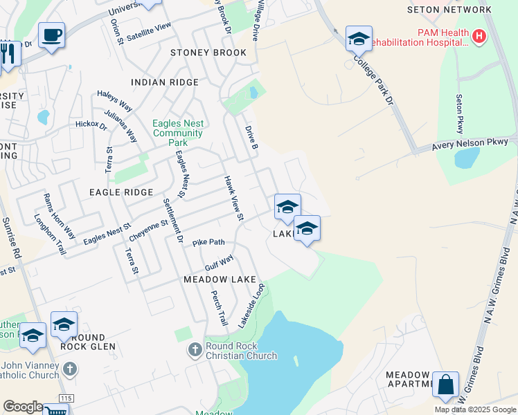 map of restaurants, bars, coffee shops, grocery stores, and more near 1303 Casa Blanca Cove in Round Rock