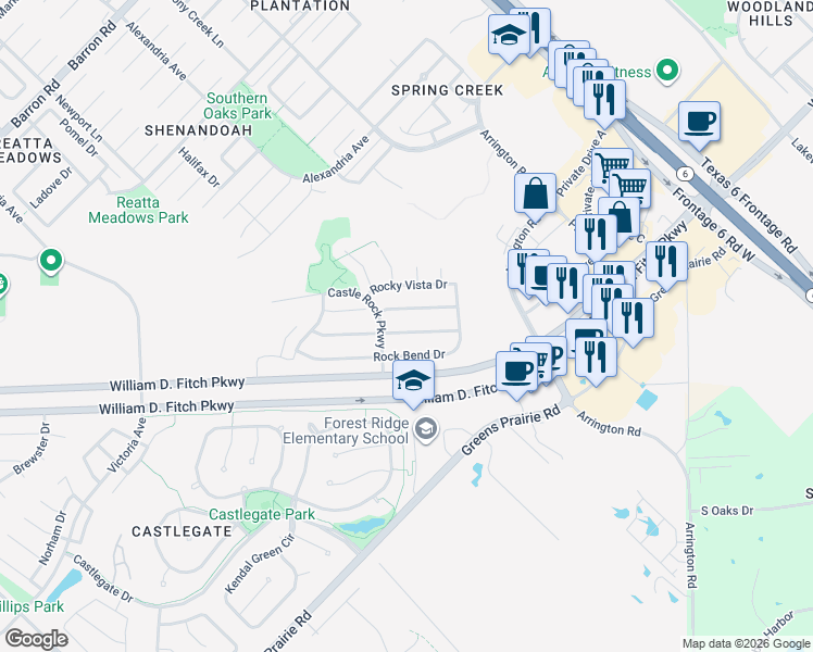 map of restaurants, bars, coffee shops, grocery stores, and more near 4259 Rocky Rhodes Drive in College Station