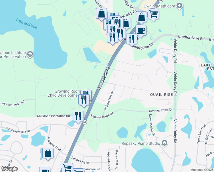map of restaurants, bars, coffee shops, grocery stores, and more near 6375 Thomasville Road in Tallahassee
