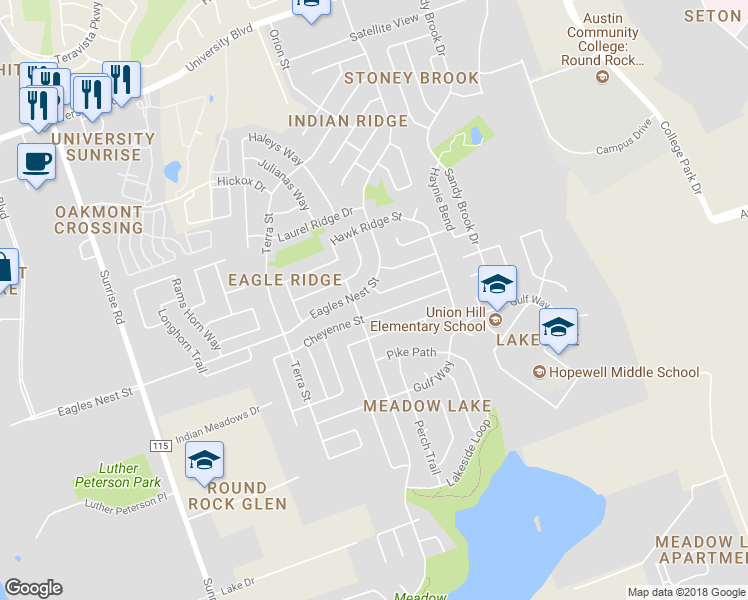 map of restaurants, bars, coffee shops, grocery stores, and more near 3703 Geese Route in Round Rock