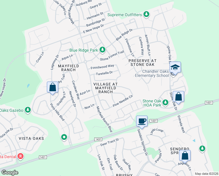 map of restaurants, bars, coffee shops, grocery stores, and more near 3721 Pine Needle Circle in Round Rock