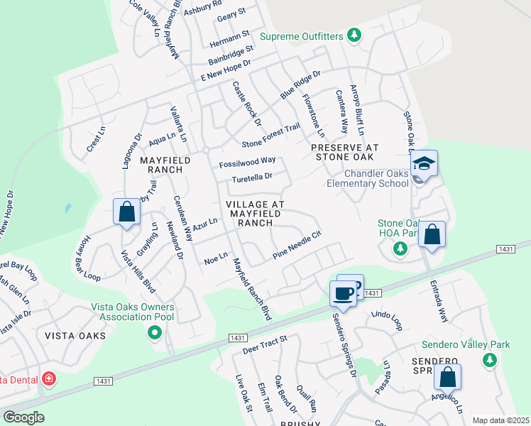 map of restaurants, bars, coffee shops, grocery stores, and more near 3721 Pine Needle Circle in Round Rock