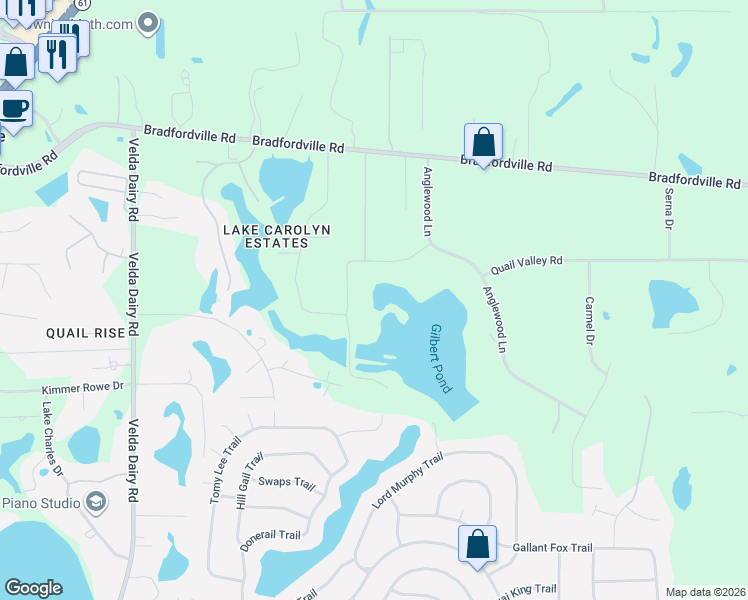 map of restaurants, bars, coffee shops, grocery stores, and more near 4407 Cripple Creek Drive in Tallahassee