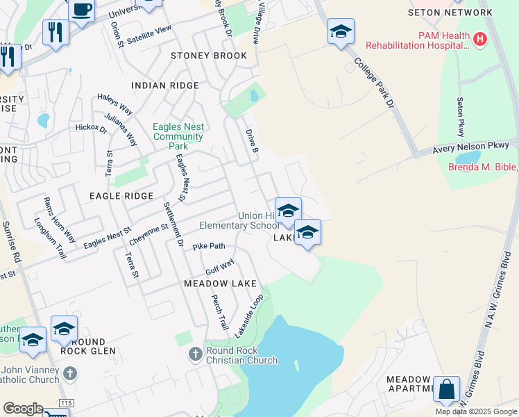 map of restaurants, bars, coffee shops, grocery stores, and more near 1305 Casa Blanca Cove in Round Rock