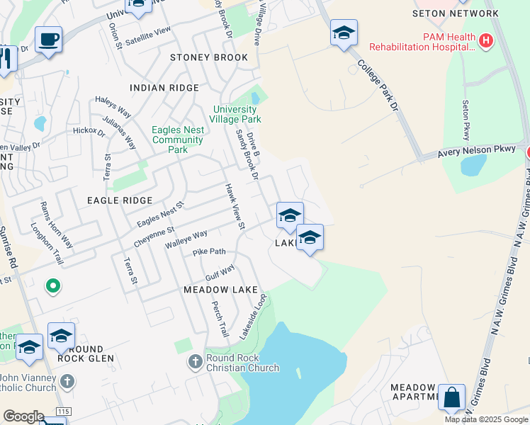 map of restaurants, bars, coffee shops, grocery stores, and more near 1303 Casa Blanca Cove in Round Rock
